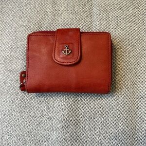 Compact Red Leather Wallet with Anchor Snap Closure